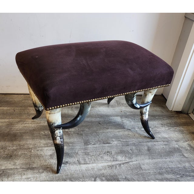 Wood Mid 20th Century Hollywood Regency Steer Horn Bench/Ottoman - Manner of Anthony Redmile For Sale - Image 7 of 15