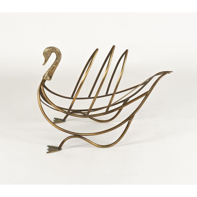 Mid-Century Swan Shaped Magazine Rack in Brass attributed to Maison Jansen, 1960s For Sale - Image 8 of 11