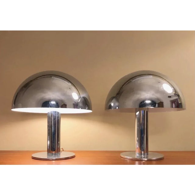 Italian Decorative Mushroom Shape Chromed Desk Lamps, 1970s, Set of 2 For Sale - Image 4 of 10