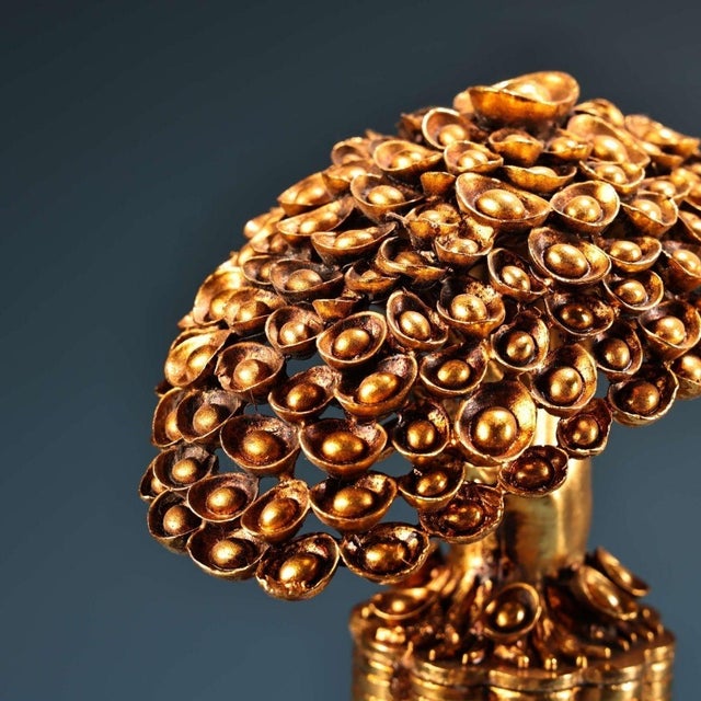 Gilt Metal "Money Tree" Sculpture on Lapis Lazuli Base For Sale - Image 9 of 10