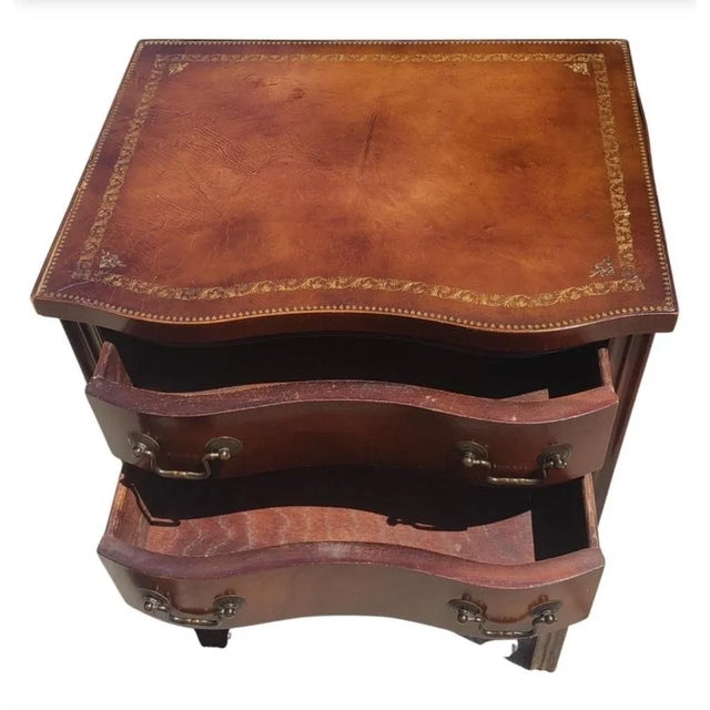 Wood Two-Drawer Serpentine Mahogany Chippendale Side Table With Stenciled Leather Top For Sale - Image 7 of 12