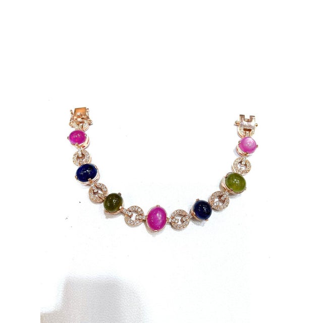 Art Deco Bochic "Capri" Vintage Ruby & Multi Color Fancy Sapphire Bracelet - 18K & Silver For Sale - Image 3 of 18