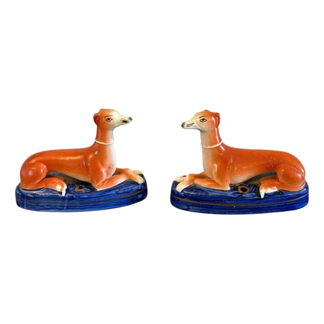 Antique Staffordshire Greyhound Inkwells, 1880s, Set of 2 For Sale