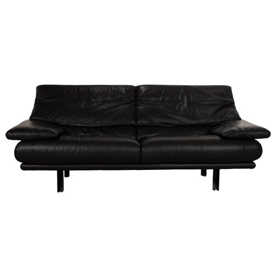 Alanda Two Seater Black Leather Sofa by Paolo Piva for B&b Italia / C&b Italia For Sale