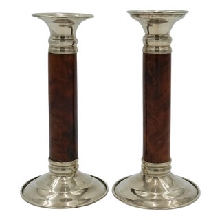 Art Deco Burr Walnut Candlleholders, Set of 2 For Sale
