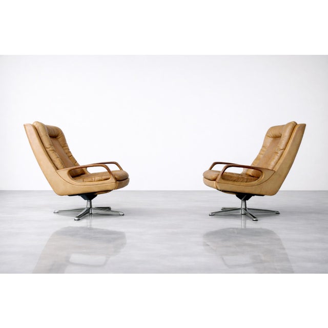 Mid-Century Modern German Leather Swivel Chairs from Carl Straub, 1950s, Set of 2 For Sale - Image 10 of 18