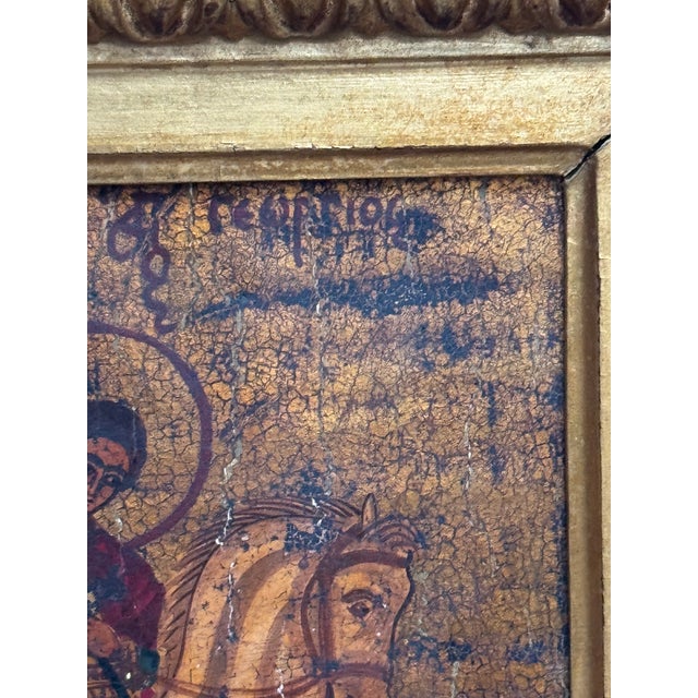 Saint George & Dragon Painted Wood Icon in 19th-Century Italian Giltwood Frame For Sale In Los Angeles - Image 6 of 6