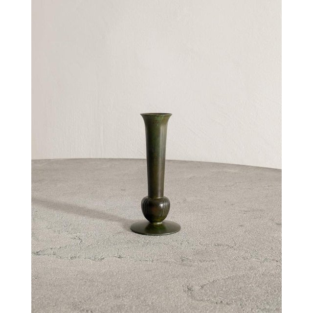 Rare and sculptural Swedish modern vase in patinated and oxidated bronze produced and stamped by GAB,...