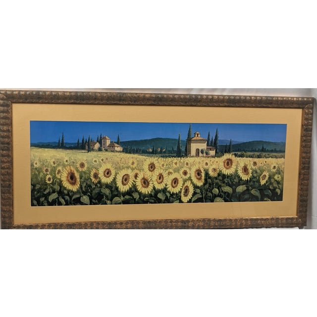 Farmhouse Late 20th Century Large Tuscan Sunflower Panorama Framed & Matted Landscape Print Rustic Italian Countryside For Sale - Image 3 of 17