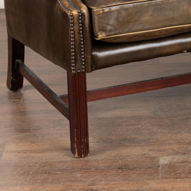 Vintage Brown Leather Three Seat Sofa, Denmark Circa 1920-40 For Sale - Image 6 of 8