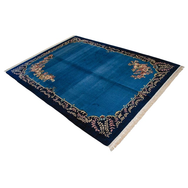 Blue 1980s Handmade Rug Blue Turkish Rug - 6'6" X 9'1" For Sale - Image 8 of 18