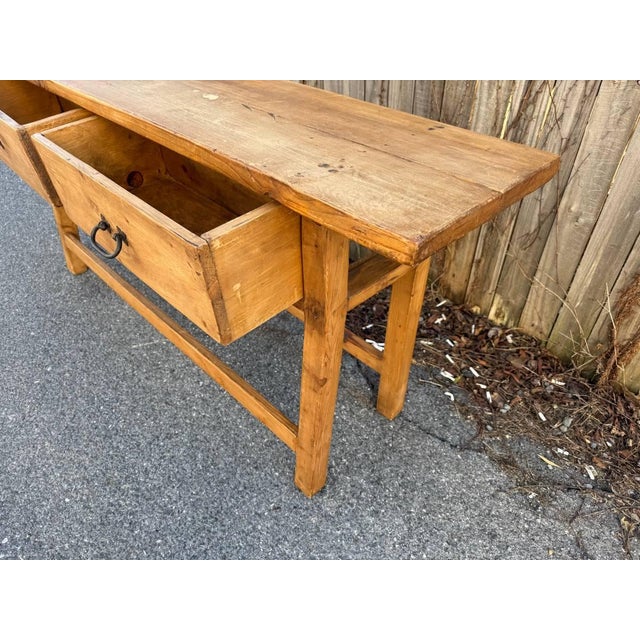 Wood Vintage Farmhouse Style Solid Oak Console Table or Work Table. For Sale - Image 7 of 12