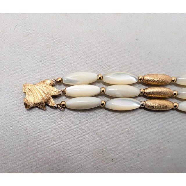 Mid-Century Modern Vintage Signed Napier Goldtone Mother-of-Pearl Beaded Bracelet For Sale - Image 3 of 9