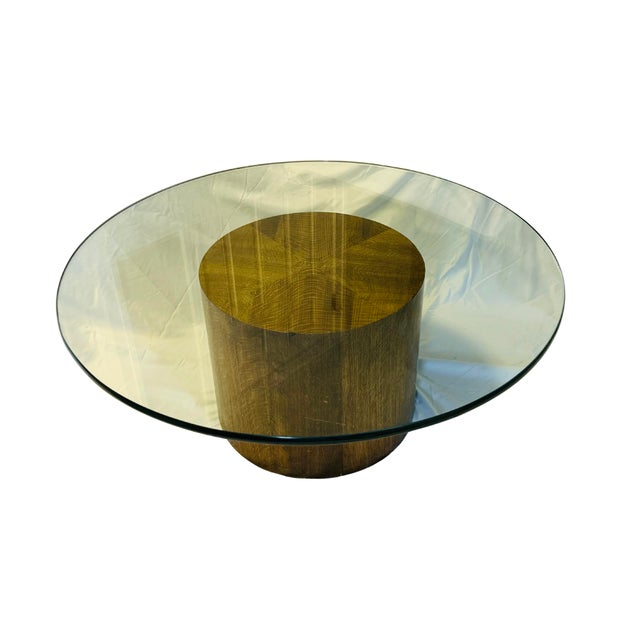 Vintage Henredon Mid-Century Modern Drum Coffee Table | Sculptural Walnut & Oak Pedestal | Starburst Parquetry | Harvey...