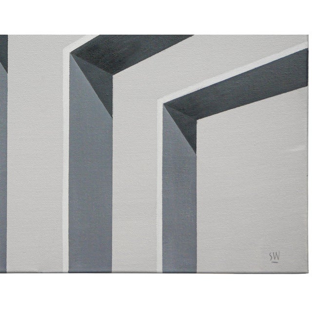 Gray Scott Woodard "Silent but Deadly" Gray Toned Abstract Surrealist Architectural Painting, 2018 For Sale - Image 8 of 11