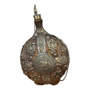 Antique Wood and Brass Flask, Possibly German, 19th Century
