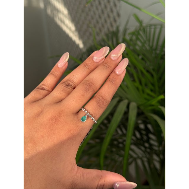 Not Yet Made - Made To Order Contemporary Emerald Beaded Charm Band Ring Size 8 in 14k White Gold For Sale - Image 5 of 16