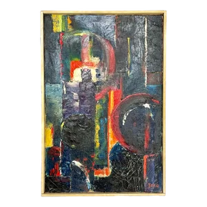 Mid Century Original Mixed Media Abstract Painting