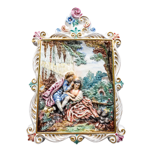 Capodimonte Italy Vintage Romantic Couple Relief Porcelain Wall Plaque