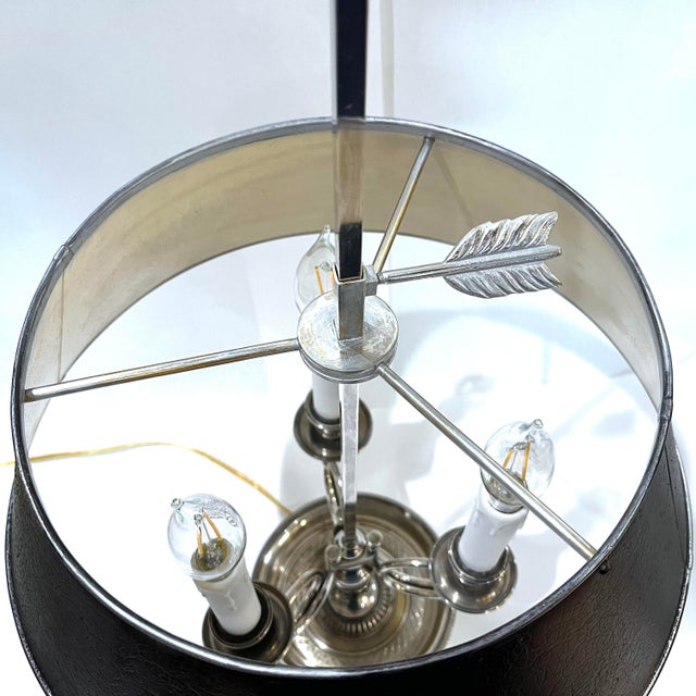 Late 20th Century Vintage Silver Plated Bouillotte Lamp - Three Arms For Sale - Image 5 of 15
