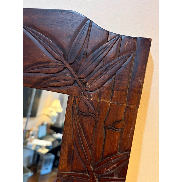 1960s Carved Wood Bamboo/Leaf-Frame Wall Mirror For Sale - Image 5 of 5