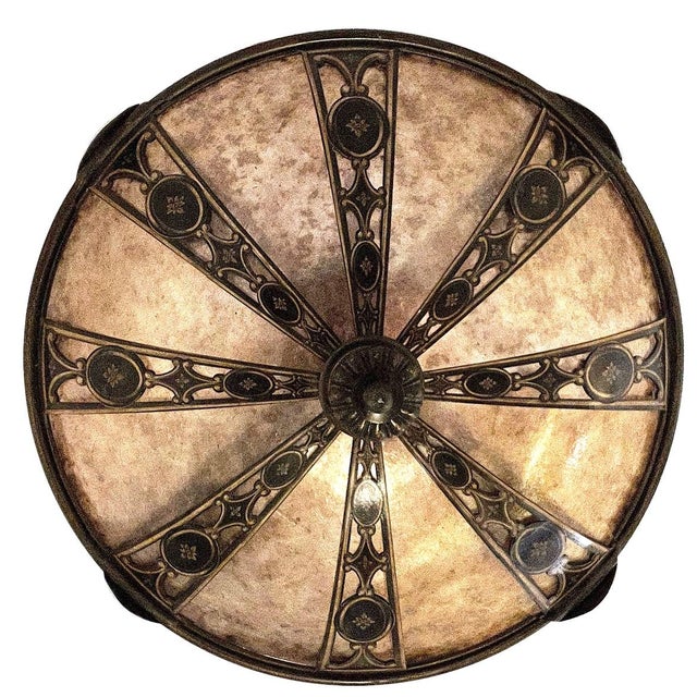 Metal French Renaissance Revival Iron and Mica Pendant For Sale - Image 7 of 13