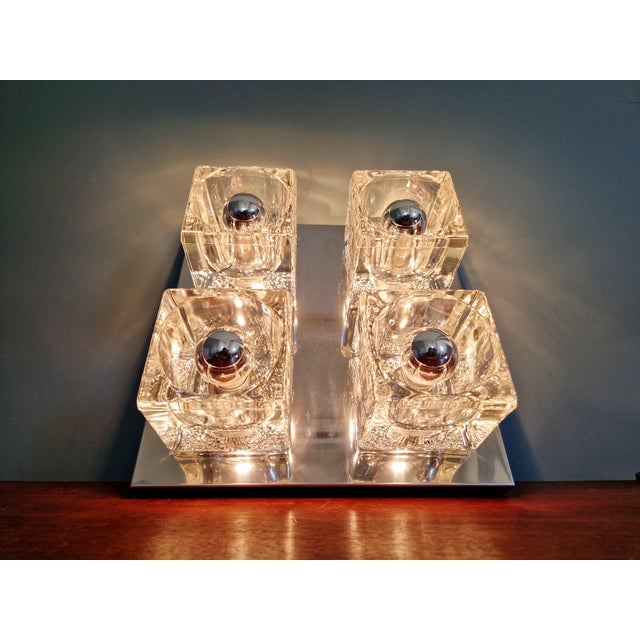 Ice Cube Square Ceiling Light in Chromed Metal and Glass from Peill & Putzler, 1970 For Sale - Image 12 of 17