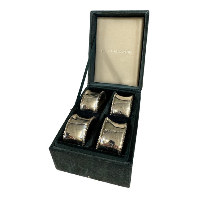 Saks Fifth Avenue Silver Napkin Rings, S/4 in Box For Sale
