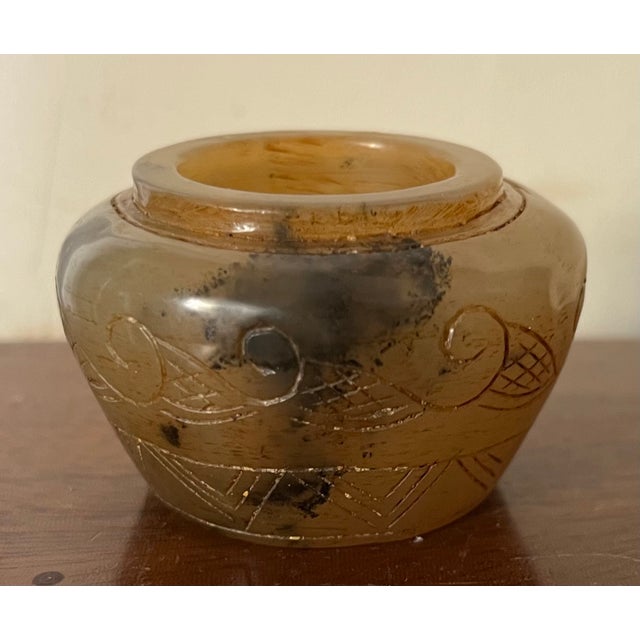 Antique 19th Century Chinese Carved Mottled Brown Jade Scholar's Desk Object - Small Vase or Pot For Sale - Image 16 of 17