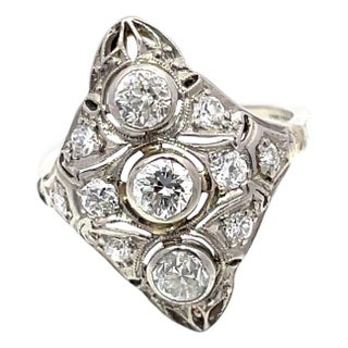14k White Gold & Platinum Vintage Ring With 1.5 Total Carat Weight Diamonds For Sale