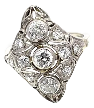 14k White Gold & Platinum Vintage Ring With 1.5 Total Carat Weight Diamonds