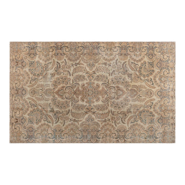 Antique Botanic Persian Kirman Beige, Brown, Blue Handmade Wool Rug For Sale