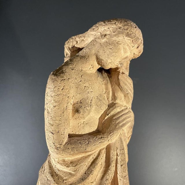 Draped Nude Woman Terracotta Sculpture by Alphonse Darville, 1959 For Sale - Image 3 of 13