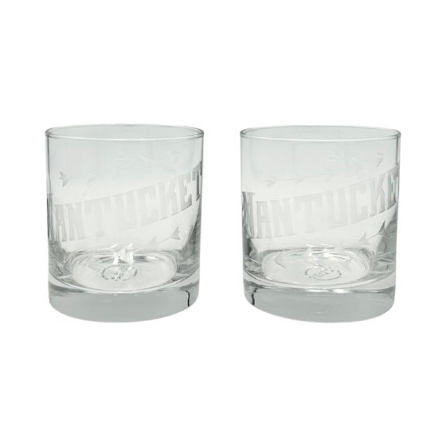 Contemporary Pair of Nantucket Etched Rocks Cocktail Glasses For Sale - Image 3 of 12