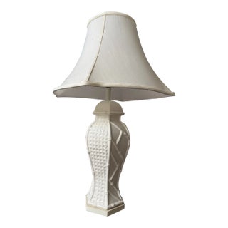 Vintage Large Ceramic Lamp With Two Types of Bamboo Pattern on Six Sides, With Shade For Sale