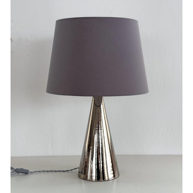 Ceramic Mid-Century Modern Italian Ceramic Table Lamp in Silver Metallic from Ugo Zaccagnini, 1960s For Sale - Image 7 of 15