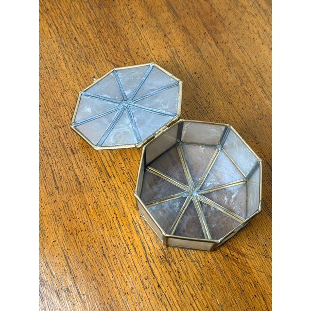 Vintage Shell Type Material Trinket Box With Brass Trim - Octagon Shape For Sale - Image 4 of 9