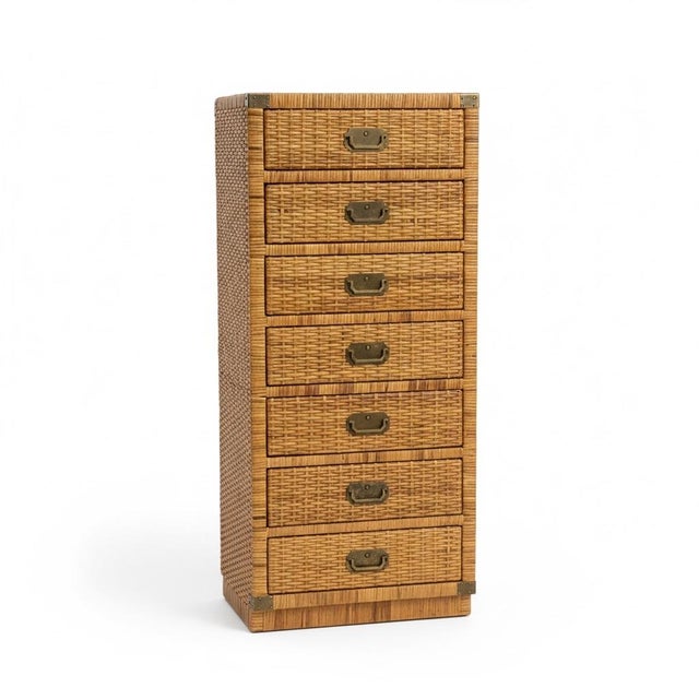 Late 20th Century 1970s Campaign Style Wicker Bamboo Rattan Lingerie Chest - Bilecky Inspired For Sale - Image 5 of 6