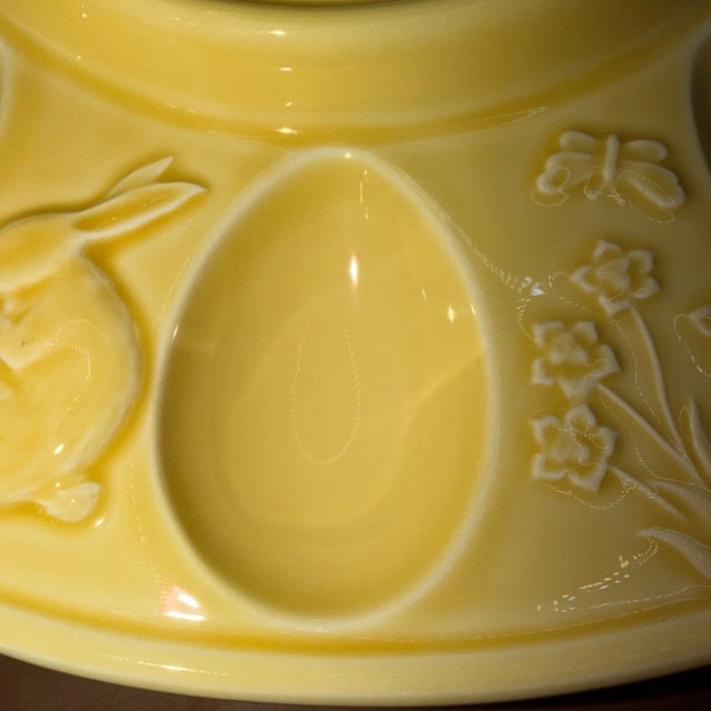 Add a charming touch of vintage Portuguese pottery to your table with this delightful **Bordallo Pinheiro Deviled Egg...