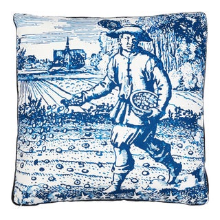 Schumacher X Johnson Hartig Modern Indigo Toile Pillow For Sale