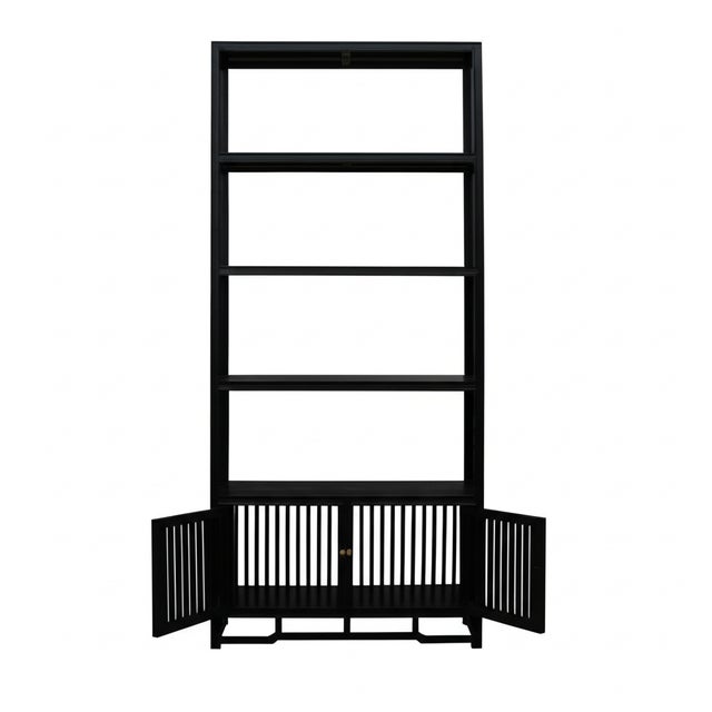 Contemporary Black Shutter Doors Minimalist Bookcase Display Cabinet Etagere For Sale - Image 3 of 5