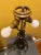 Black Antique 1920s Pittsburgh Iron & Brass Table Lamp & Painted Glass Shade For Sale - Image 8 of 12