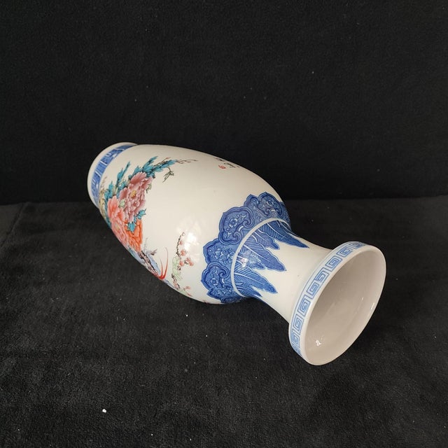 White Chinese Ceramic Vase,Famille Rose Porcelain Vase Hand Painted Flowers and Birds Pattern For Sale - Image 8 of 11