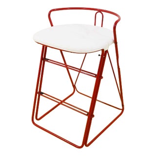 Red Metal Step Stool with White Plastic Seat from Norda For Sale