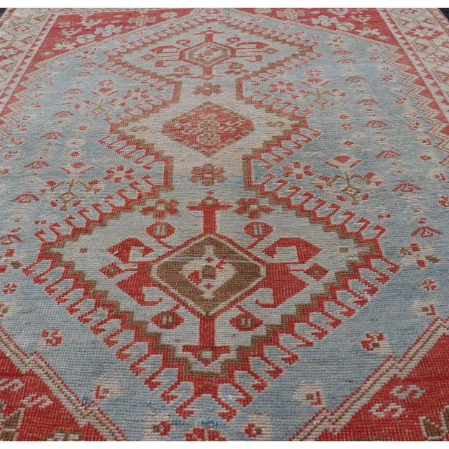 Early 20th Century Antique Persian Shiraz Rug With Center Medallions and Sub Geometric Design For Sale - Image 5 of 11
