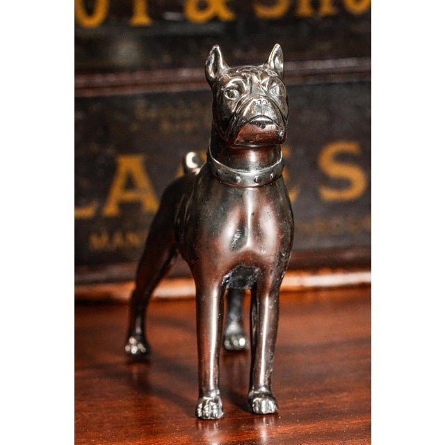 1920s Solid Metal Cast Silverplate Antique Jennings Brothers Boxer Dog Statue Sculpture Pet For Sale - Image 5 of 14