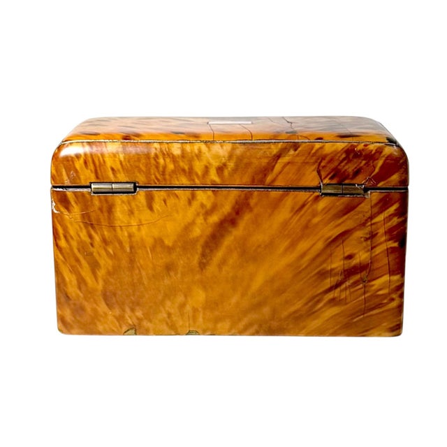 19th Century English Faux Tortoiseshell Tea Caddy For Sale - Image 9 of 10