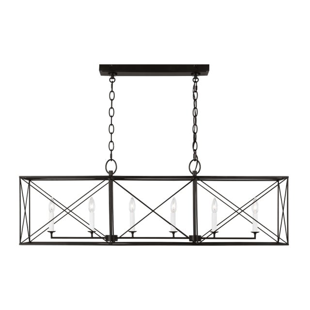 Transitional Chapman & Myers by Visual Comfort Studio Beatrix 6-Light Large Linear Lantern Pendant in Aged Iron For Sale - Image 3 of 3