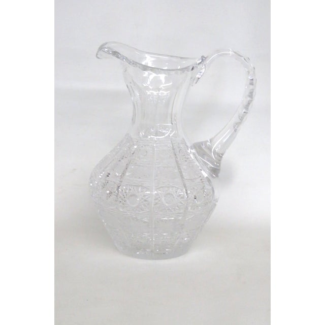 Traditional Mid 20th Century Queen Lace Blown Cut Glass Lead Crystal Pitcher Round Bowl Shape Bohemia For Sale - Image 3 of 18