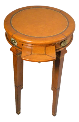 Maitland Smith Style Round Leather Wrapped Brass Gueridon Side Drink Table